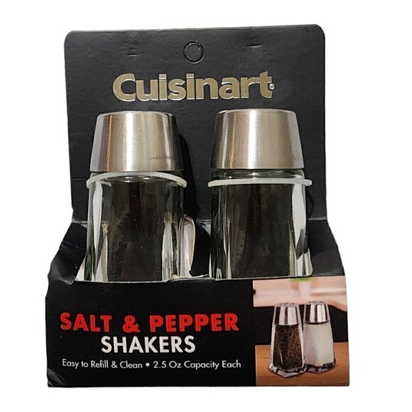 Cuisinart Glass Salt and Pepper Shaker Set with Silver‎ Caps 2.5oz - Picture 1 of 5